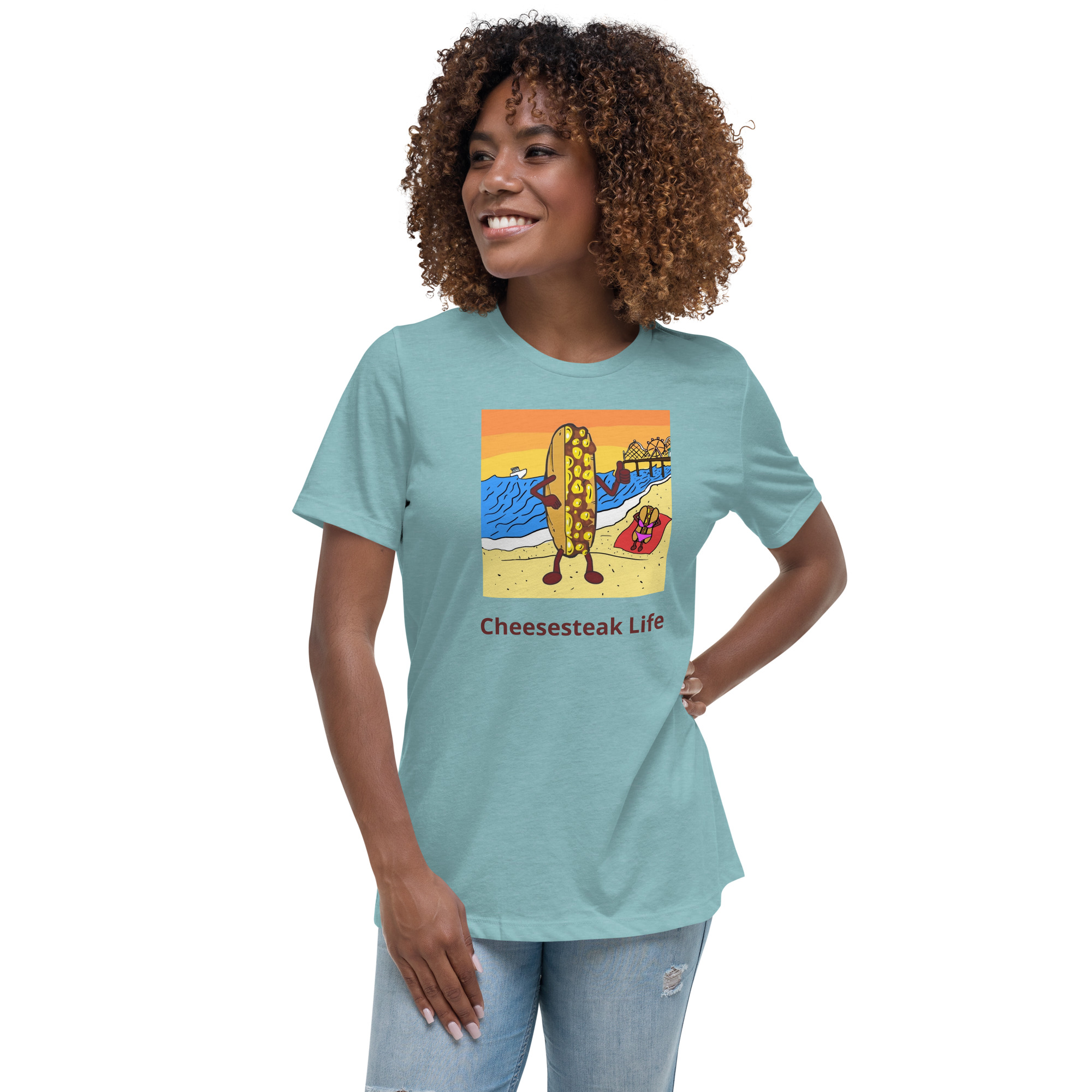 Women's Relaxed T-Shirt - Cheesesteak Life - Cheesey Beach - Image 13