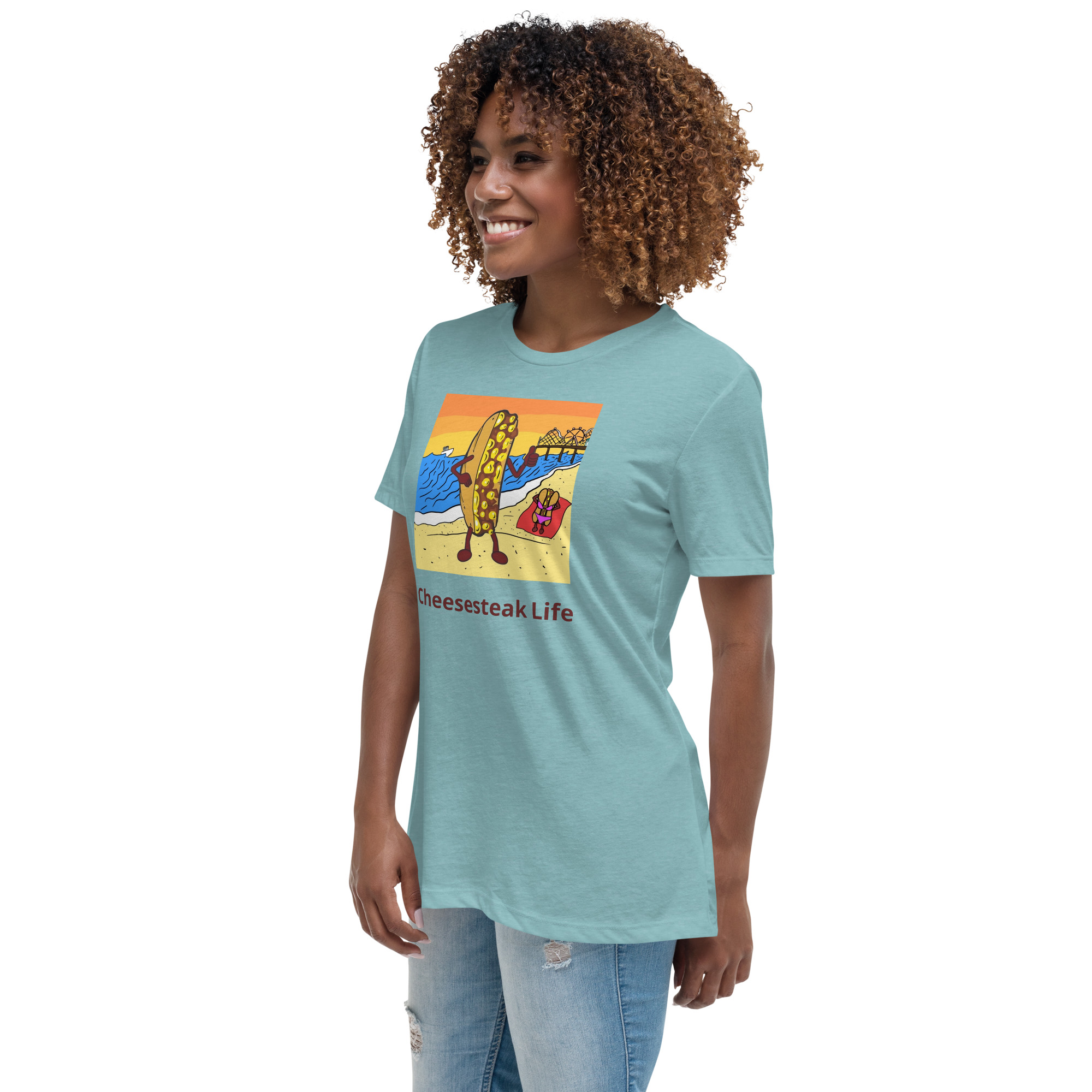 Women's Relaxed T-Shirt - Cheesesteak Life - Cheesey Beach - Image 14