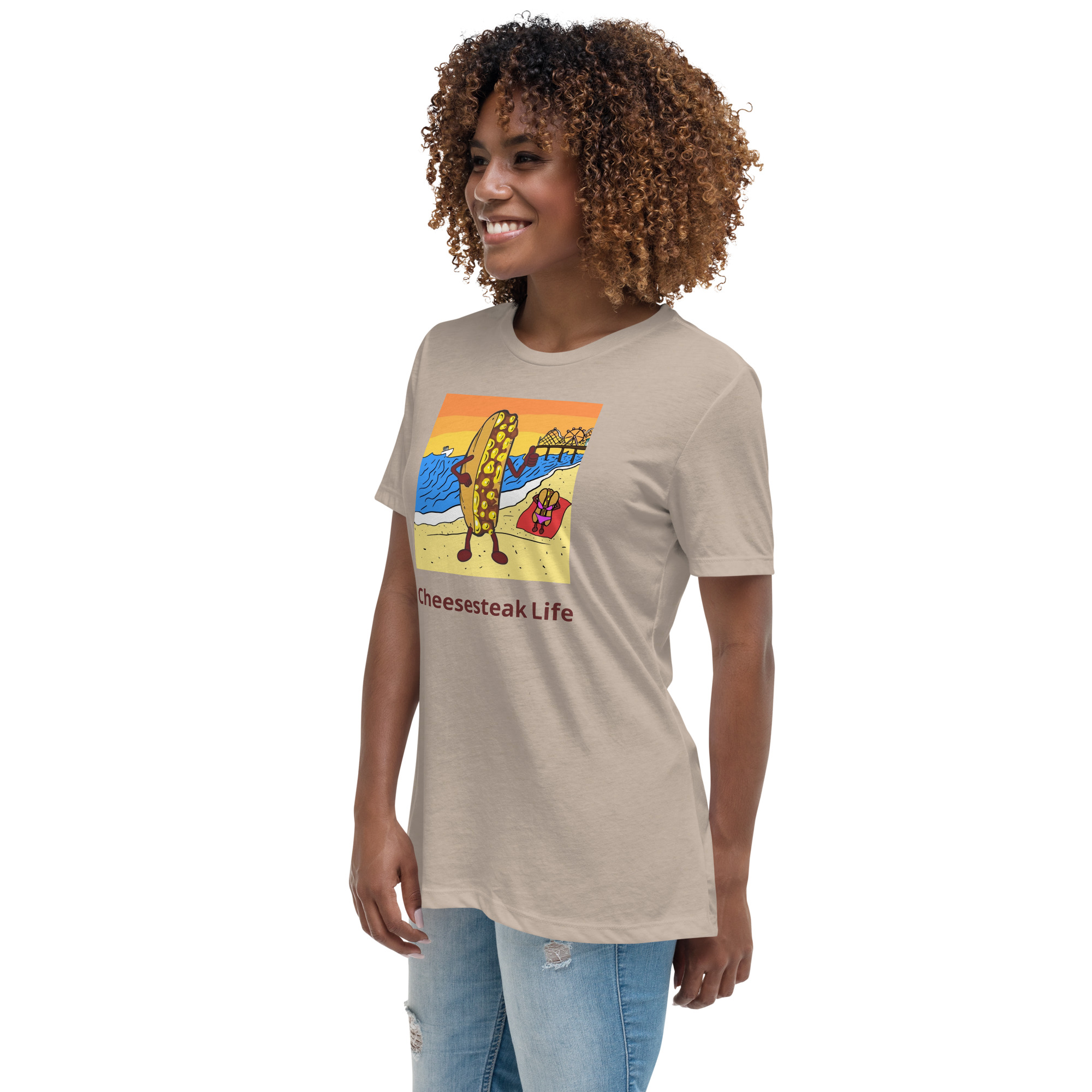 Women's Relaxed T-Shirt - Cheesesteak Life - Cheesey Beach - Image 18