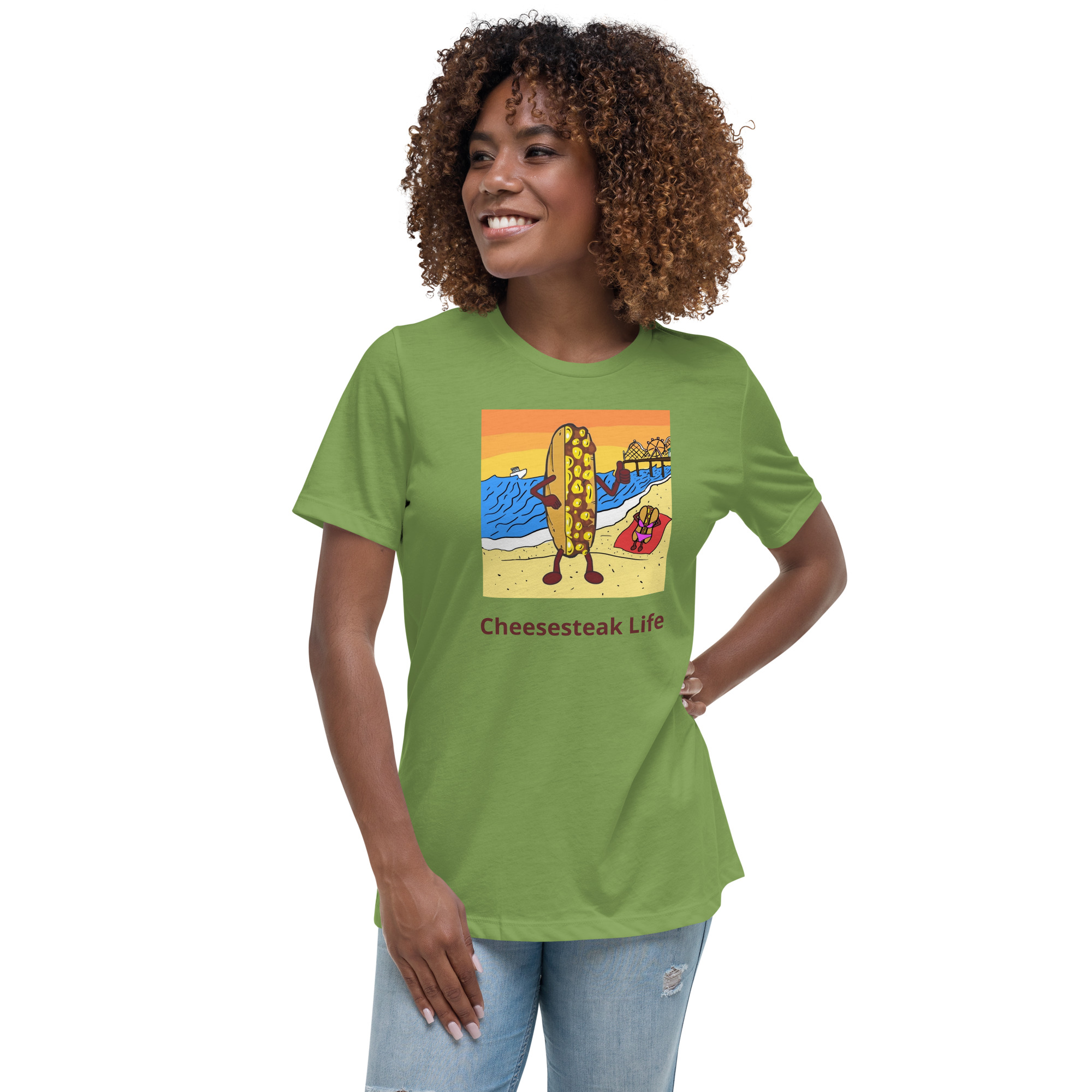 Women's Relaxed T-Shirt - Cheesesteak Life - Cheesey Beach - Image 11