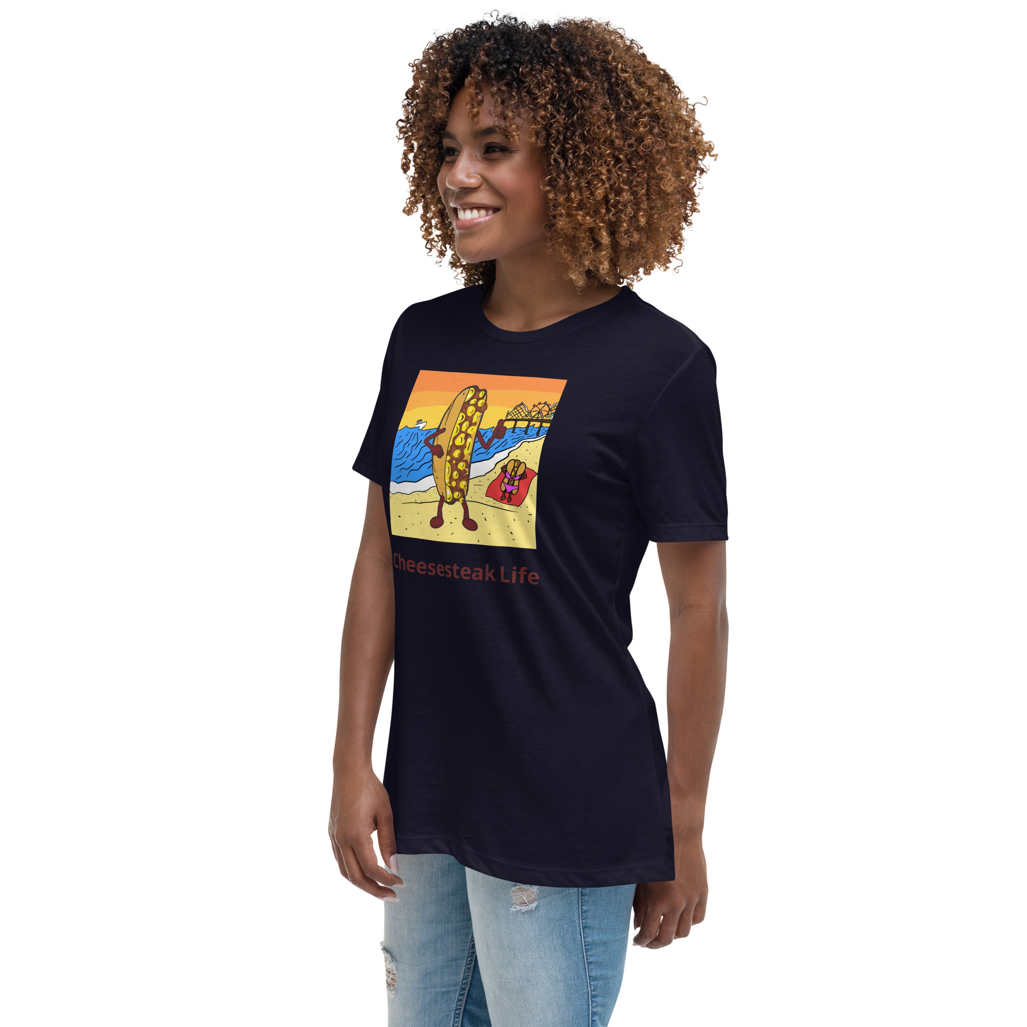 Women's Relaxed T-Shirt - Cheesesteak Life - Cheesey Beach - Image 2