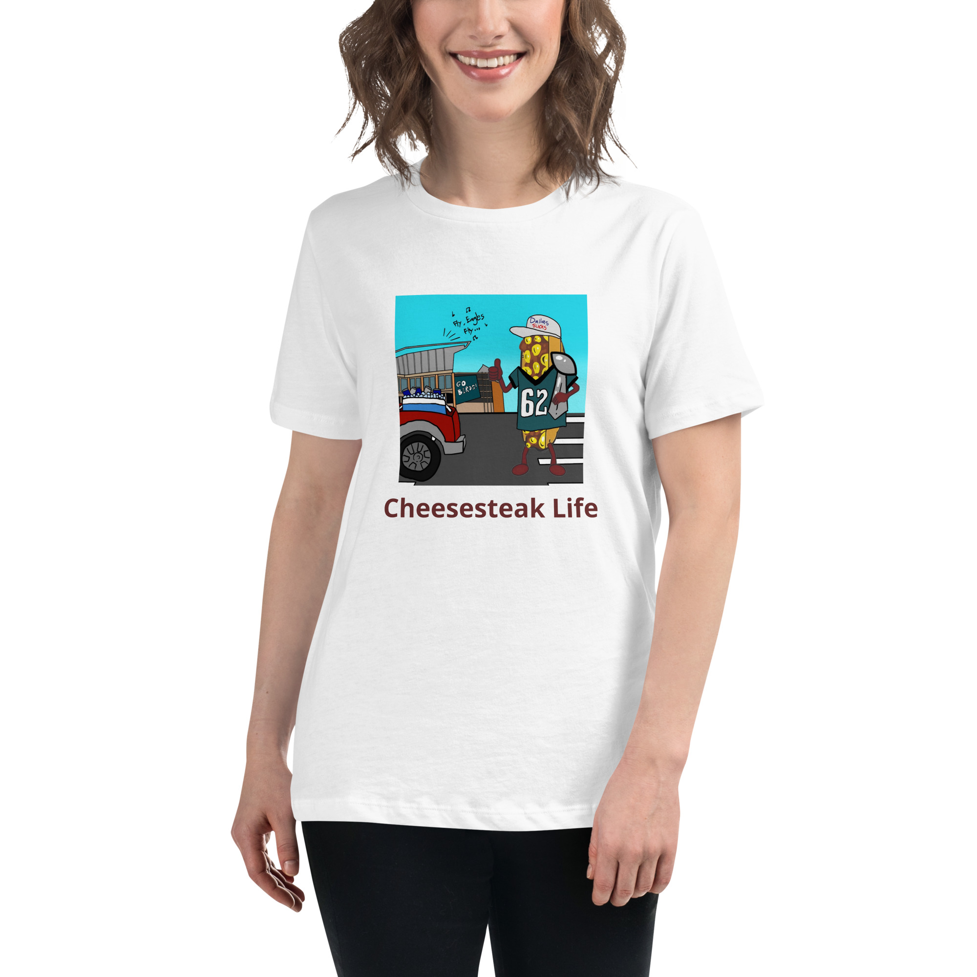 Women's Relaxed T-Shirt - Cheesesteak Life - Cheesey Eagles Fan - Image 11