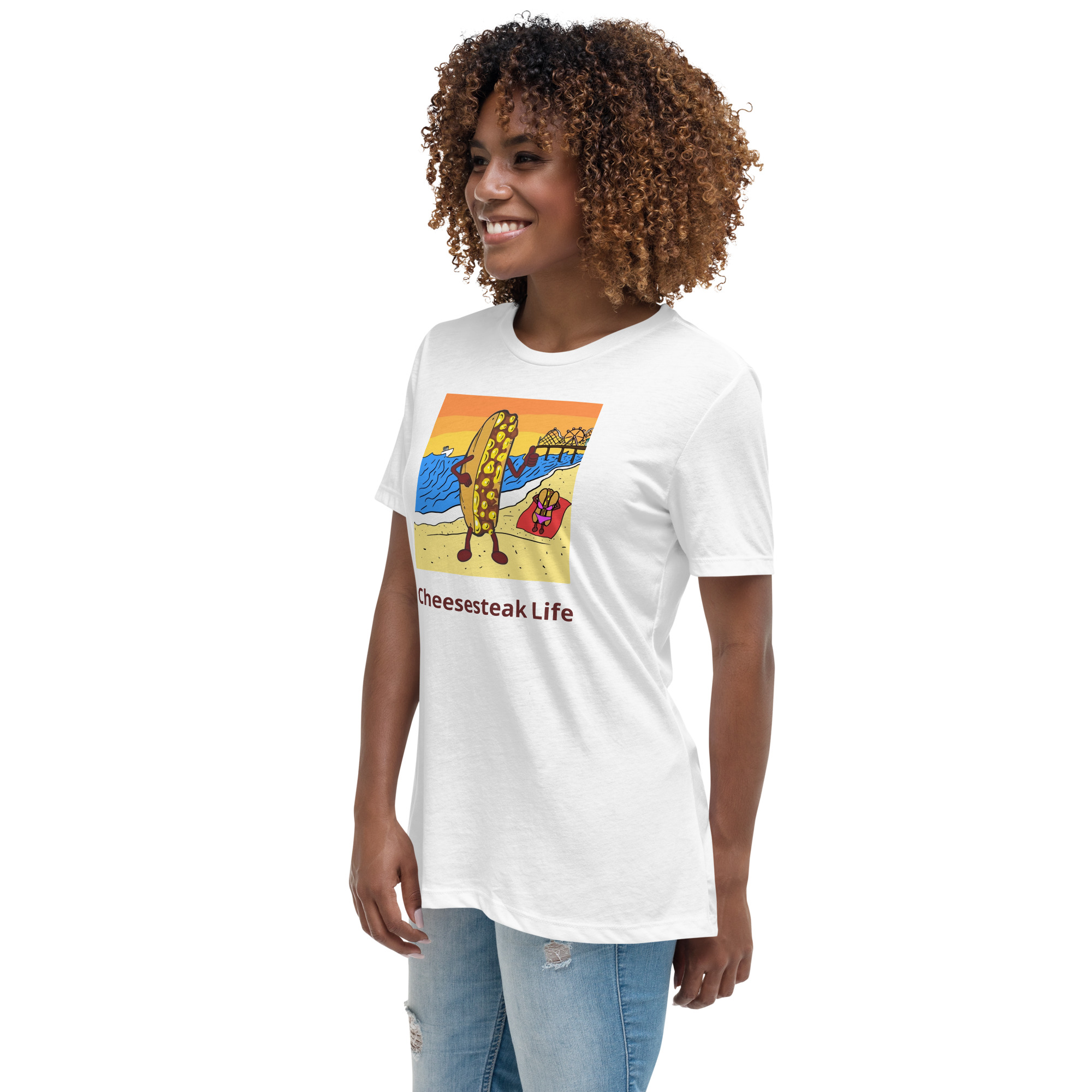 Women's Relaxed T-Shirt - Cheesesteak Life - Cheesey Beach - Image 22