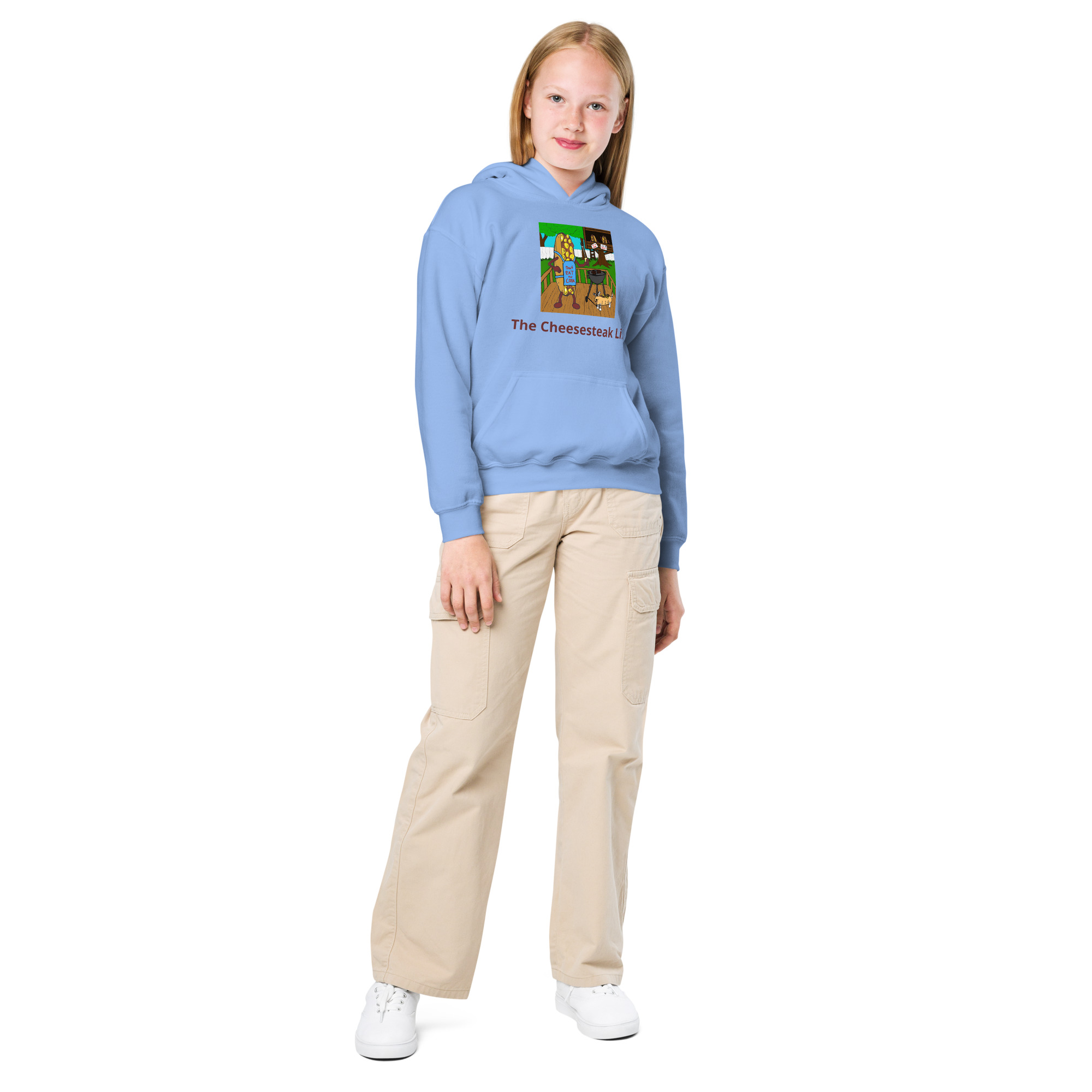 Youth heavy blend hoodie - Cheesesteak Life - Cheesey Bar-B-Que - Image 3