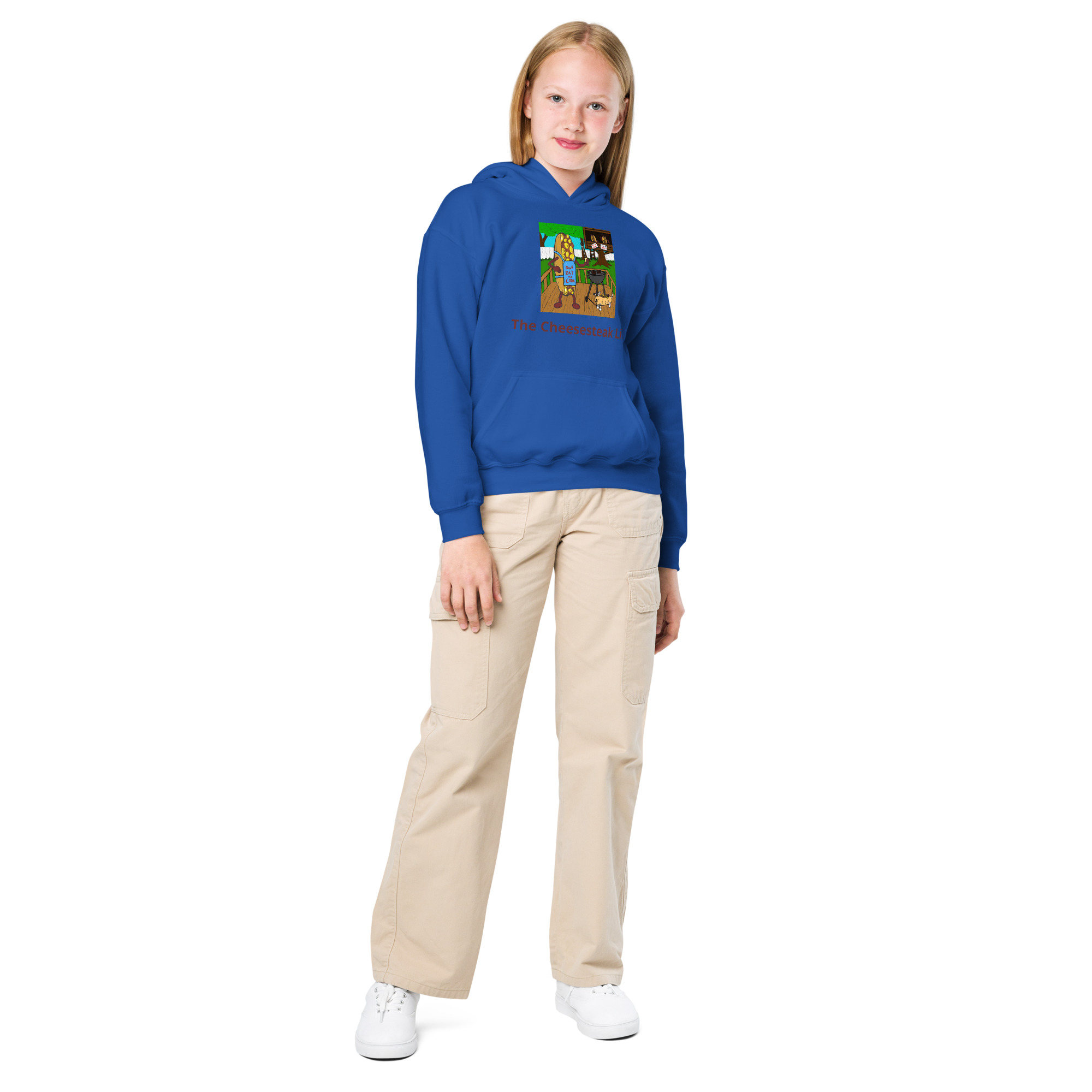 Youth heavy blend hoodie - Cheesesteak Life - Cheesey Bar-B-Que - Image 2