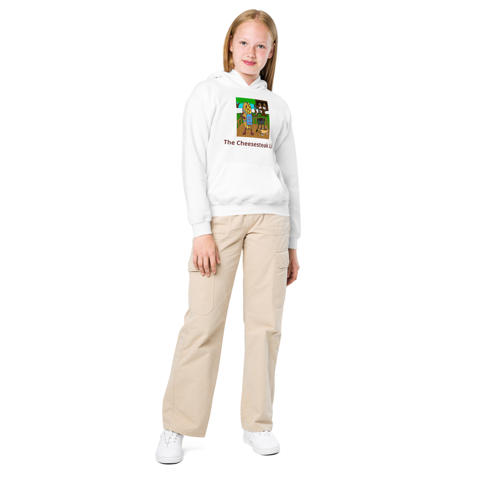 Youth heavy blend hoodie - Cheesesteak Life - Cheesey Bar-B-Que - Image 5