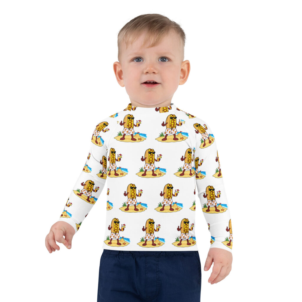 Youth (2T-7) Rash Guard - The Cheesesteak Life - Mr. Cheesey's Beach - Extra Cheesey