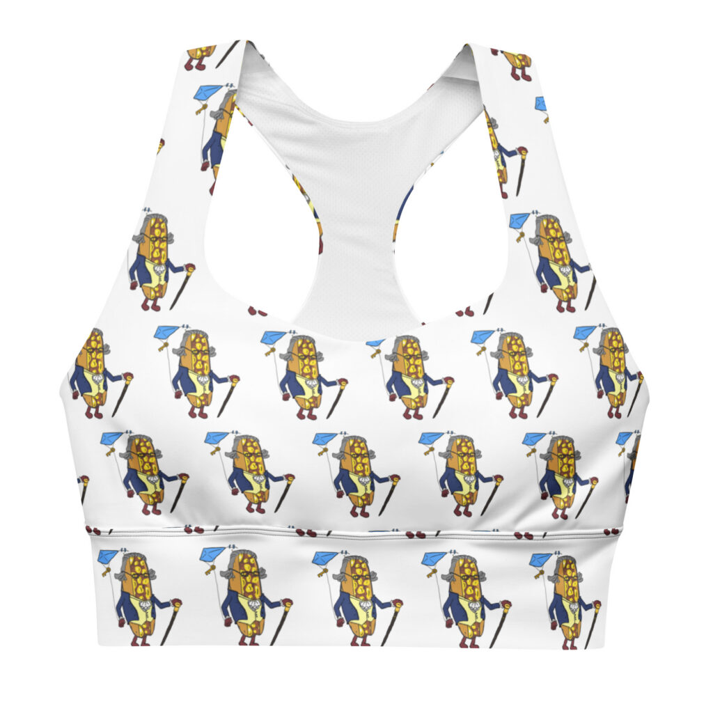 Longline Sports Bra - The Cheesesteak Life - Cheesey Ben Franklin - Extra Cheesey