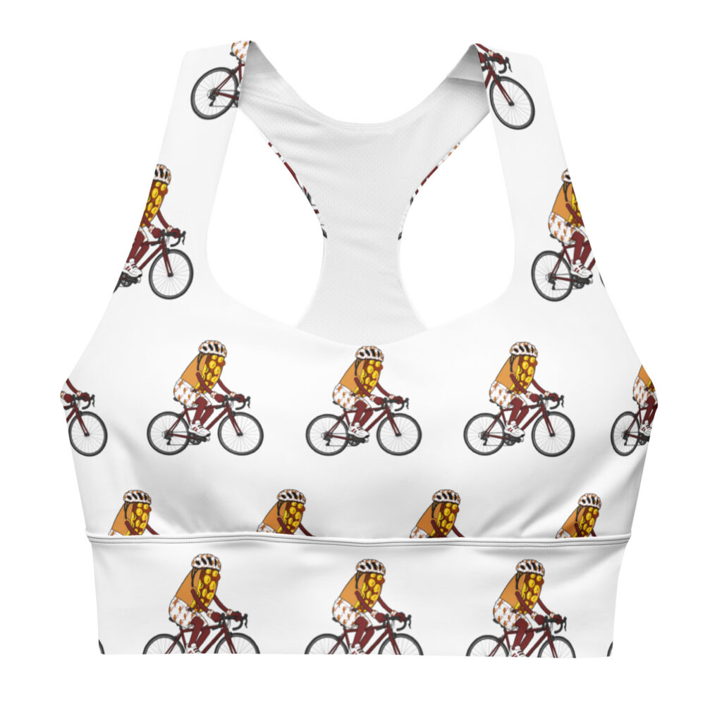 Longline Sports Bra - The Cheesesteak Life - Cheesey Bicyclist - Extra Cheesey