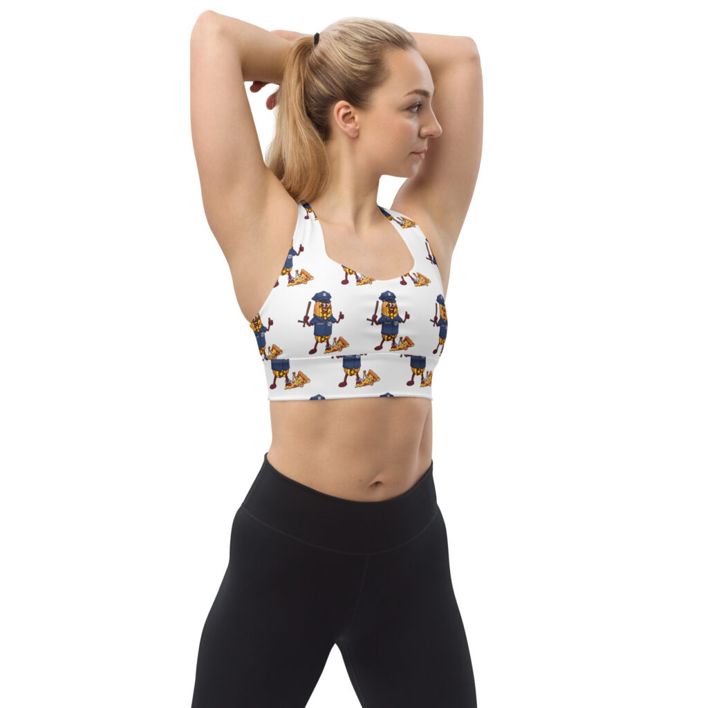 Longline Sports Bra - The Cheesesteak Life - Cheesey Police - Extra Cheesey