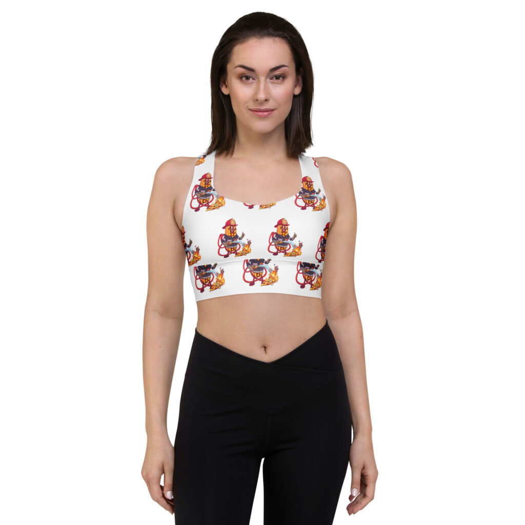 Longline Sports Bra - The Cheesesteak Life - Cheesey Fire - Extra Cheesey