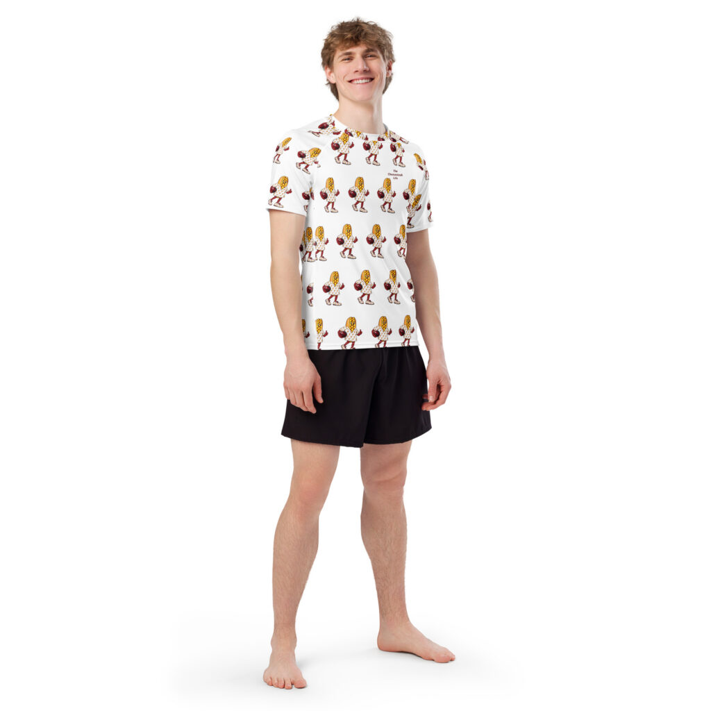 Men’s short sleeve rash guard - The Cheesesteak Life - Cheesey Bowler - Extra Cheesey