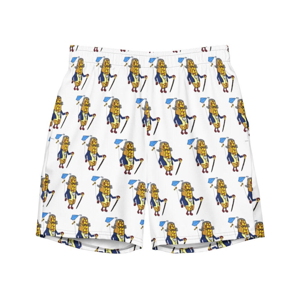 Men's Recycled Swim Trunks - The Cheesesteak Life - Cheesey Ben Franklin - Extra Cheesey