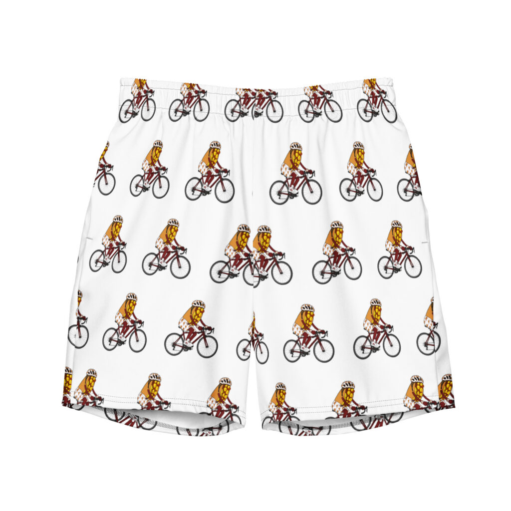 Men's recycled Swim Trunks - The Cheesesteak Life - Cheesey Bicyclist - Extra Cheesey