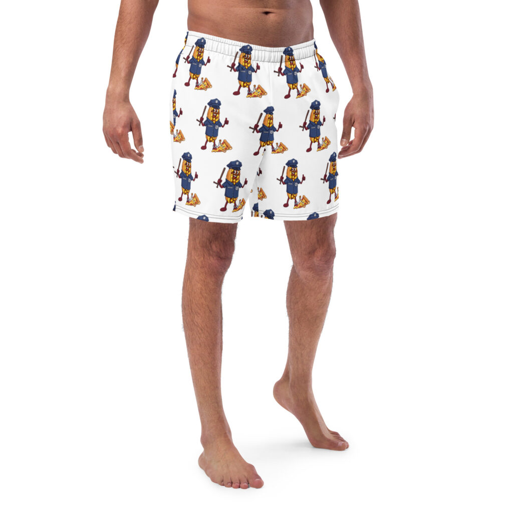 Men's Recycled Swim Trunks - The Cheesesteak Life - Cheesey Police - Extra Cheesey