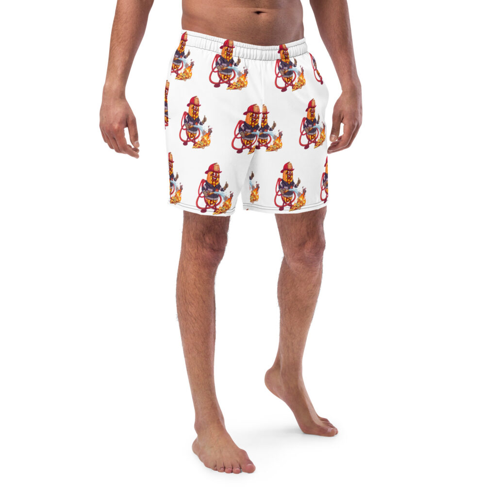 Men's Recycled Swim Trunks - The Cheesesteak Life - Cheesey Fire - Extra Cheesey