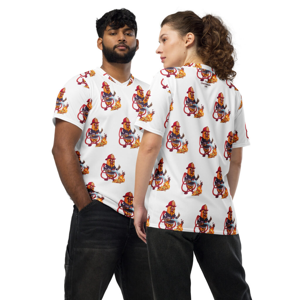 Recycled unisex sports jersey - The Cheesesteak Life - Cheesey Fire - Extra Cheesey