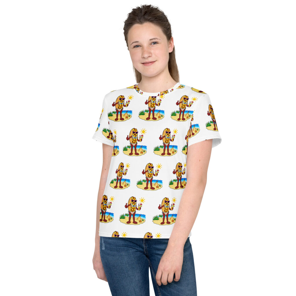 Youth (8-20) crew neck t-shirt - The Cheesesteak Life - Ms. Cheesey's Beach - Extra Cheesey