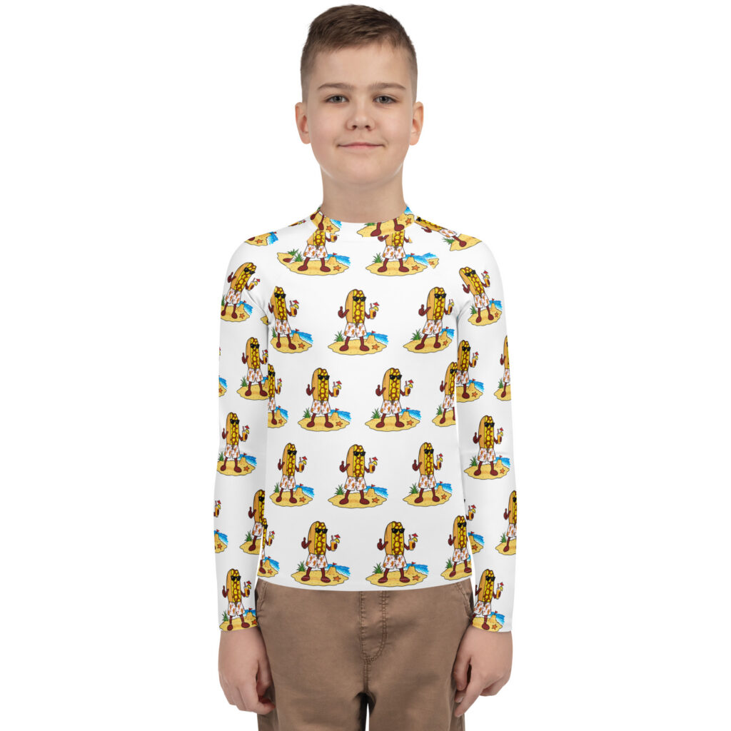 Youth (8-20) Rash Guard - The Cheesesteak Life - Mr. Cheesey's Beach - Extra Cheesey
