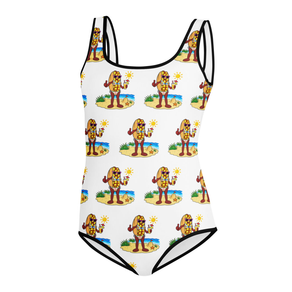 Girl's Youth Swimsuit - The Cheesesteak Life - Ms. Cheesey's Beach - Extra Cheesey