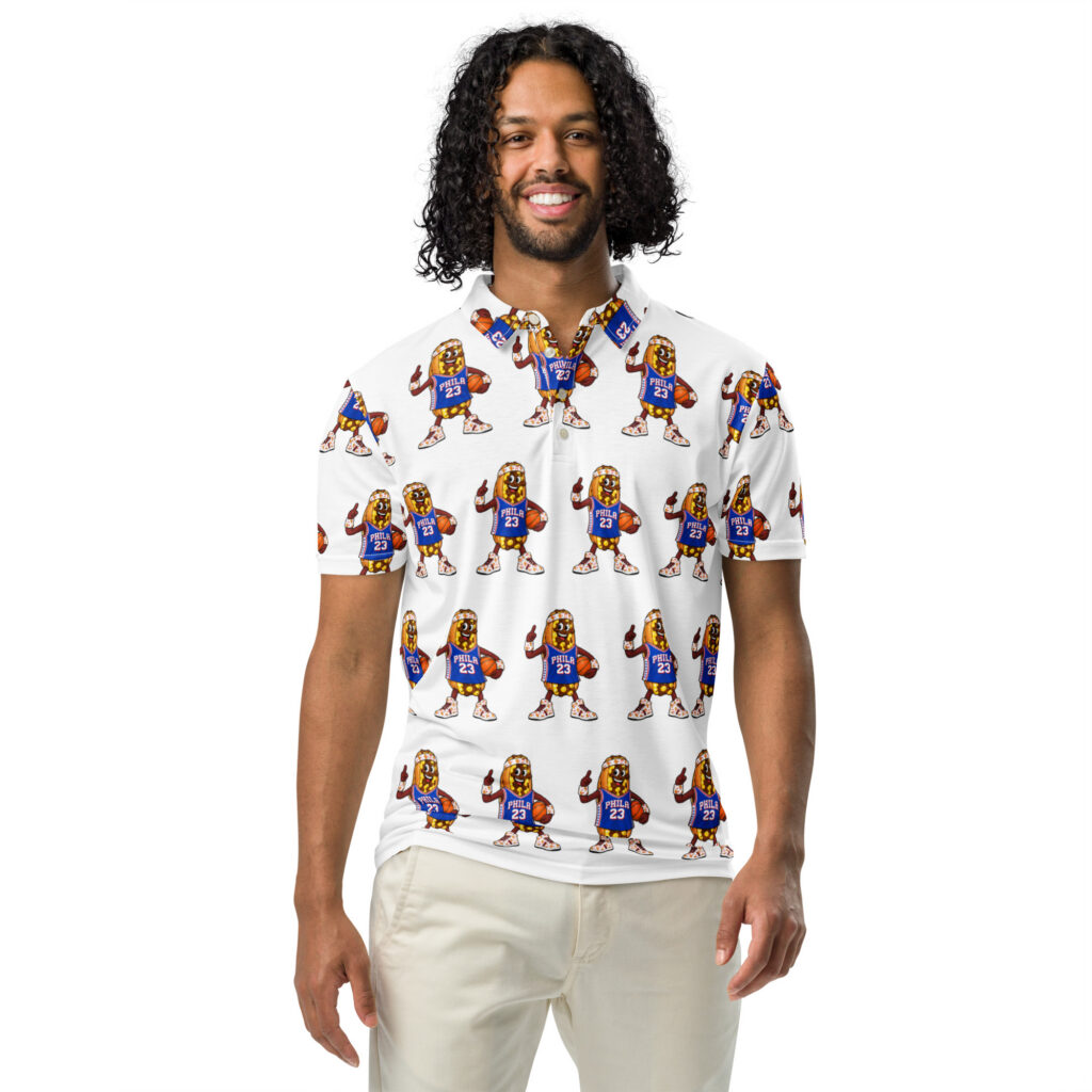 Men’s slim fit polo - The Cheesesteak Life - Cheesey Sixers Fan - Extra Cheesey