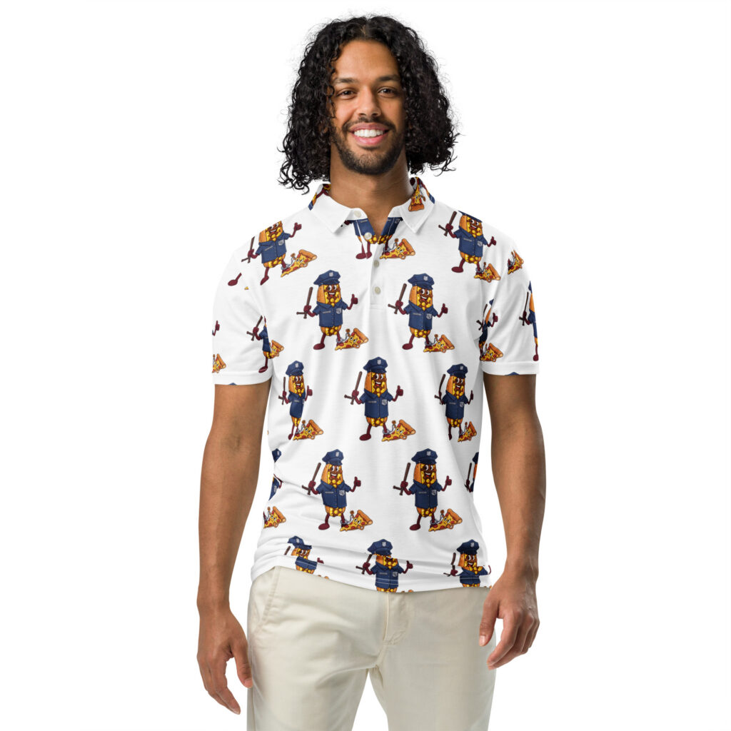 Men’s slim fit polo - The Cheesesteak Life - Cheesey Police - Extra Cheesey