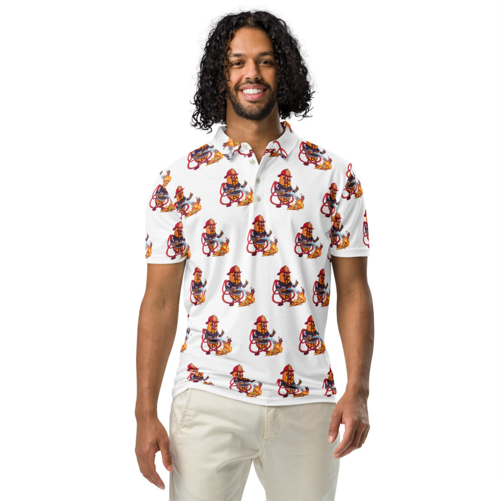 Men’s slim fit polo - The Cheesesteak Life - Cheesey Fire - Extra Cheesey