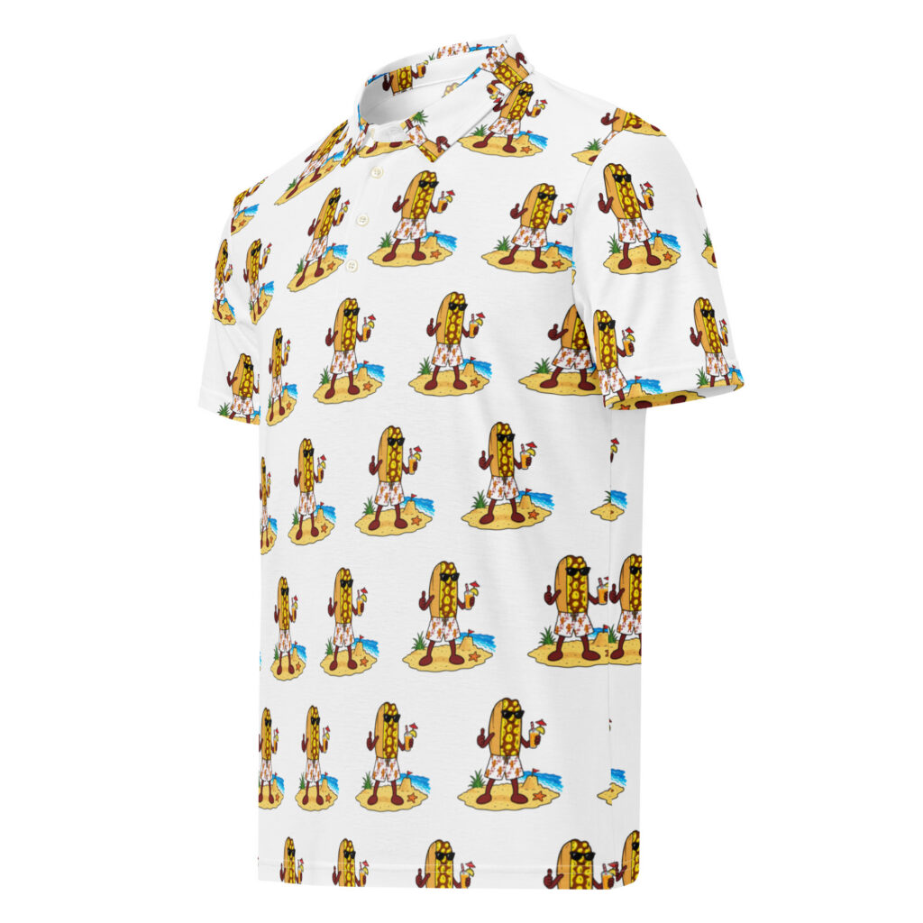 Men’s slim fit polo - The Cheesesteak Life - Mr. Cheesey's Beach - Extra Cheesey