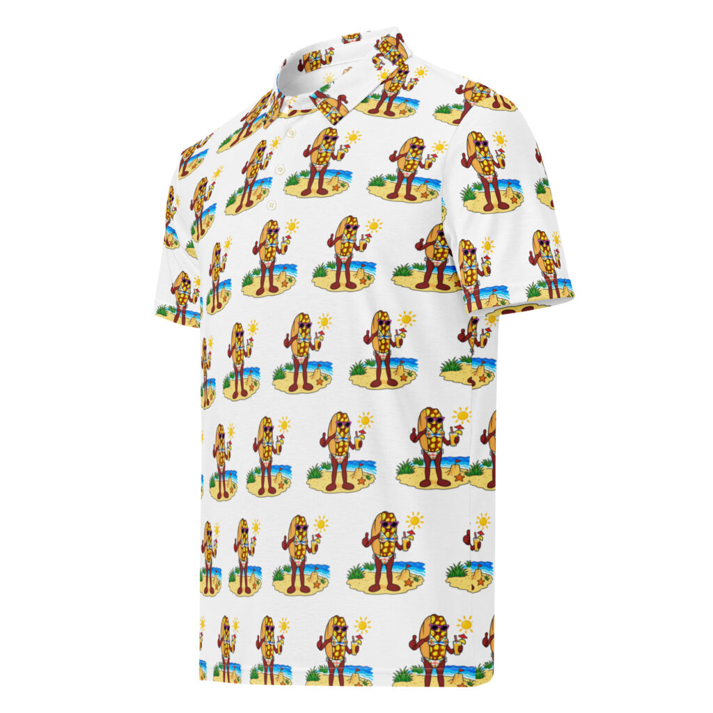 Men’s slim fit polo - The Cheesesteak Life - Ms. Cheesey's Beach - Extra Cheesey