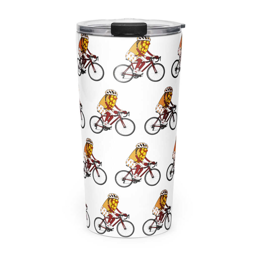 Tapered stainless steel tumbler - The Cheesesteak Life - Cheesey Bicyclist - Extra Cheesey