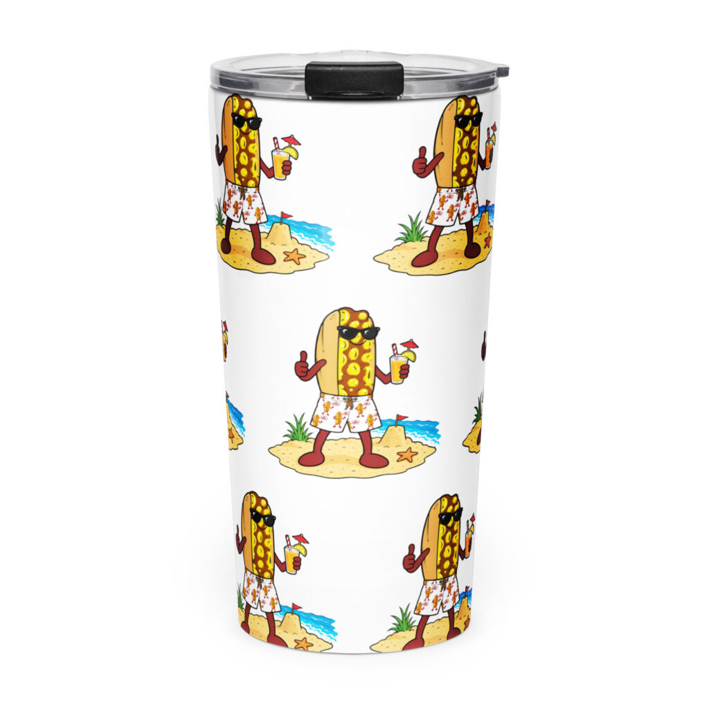 Tapered stainless steel tumbler - The Cheesesteak Life - Mr. Cheesey's Beach - Extra Cheesey