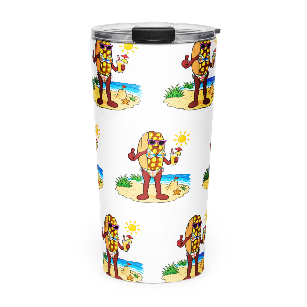 Tapered stainless steel tumbler - The Cheesesteak Life - Ms. Cheesey's Beach - Extra Cheesey